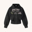 Heavy Washed Distressed Letter Print Zip Hoodie