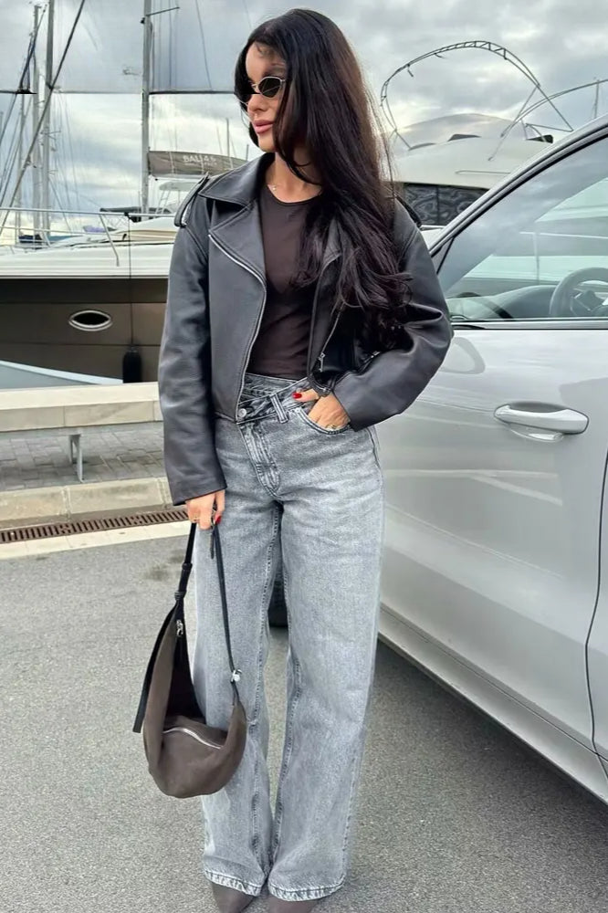 Asymmetric High Waist Straight Jeans Main image