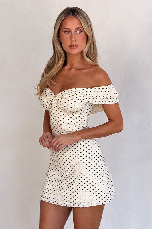 Off Shoulder Polka Dot Twist Bodycon Mini Dress