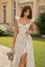 Spaghetti Strap Tie Waist Print Floral Dress