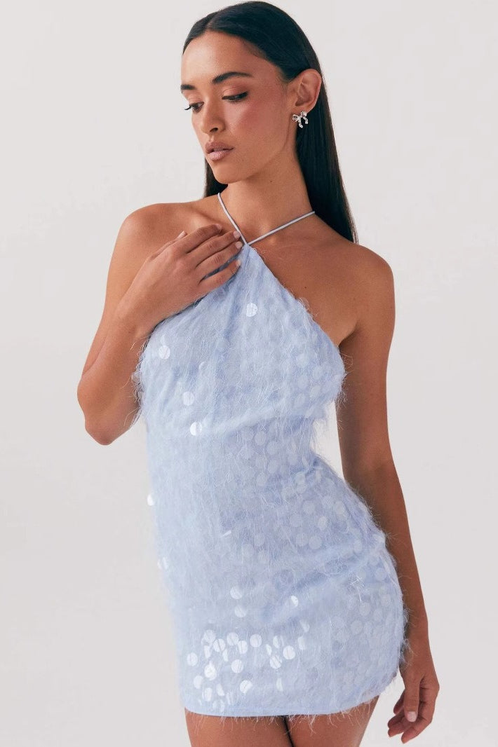 Halter Sequin Backless Cross Tie Graduation Party Dress Main image