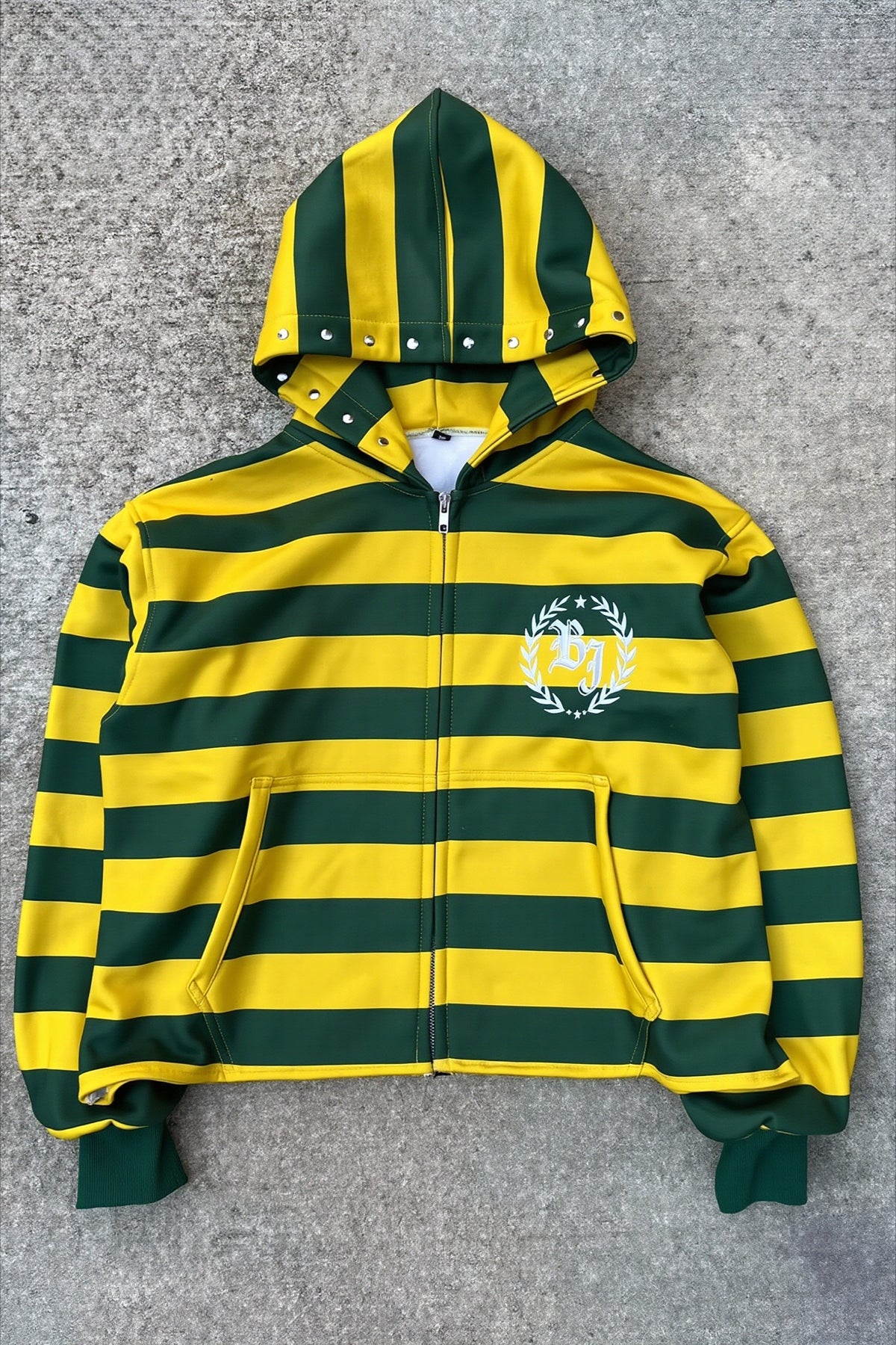 Green Yellow Striped Graphic Zip Hoodie Main image