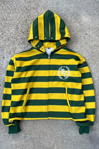 Green Yellow Striped Graphic Zip Hoodie
