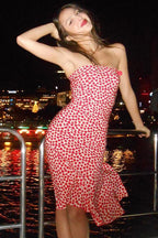 Strapless Heart Print Bodycon Floral Dress