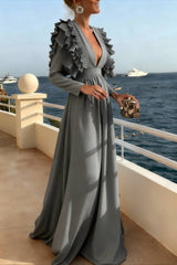 V Neck Ruffled High Waist Dress