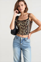 Leopard Sequin Strappy Cami Top