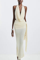 Halter High Waist Open Back Reception Dress