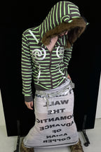 Green Striped Swirl Graphic Zip Hoodie
