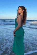 Backless Ruched Bodycon Maxi Slip Dress