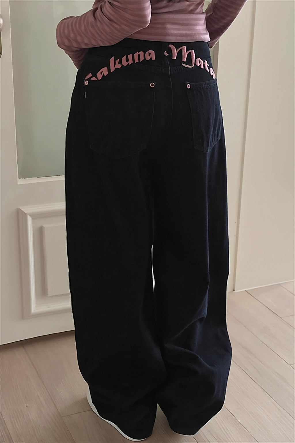 Embroidered Letter High Waist Wide Leg Jeans
