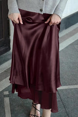 Satin Mesh Panel Double Layer Maxi Skirt