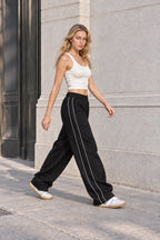 Piping Detail Wide Leg Track Pants