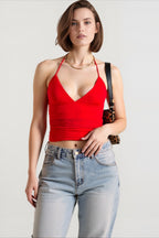 Y2K Lace Panel Halter Cami Top