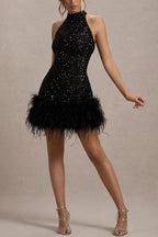 Sleeveless Slim Sparkle Plush Sequin Cocktail Dress