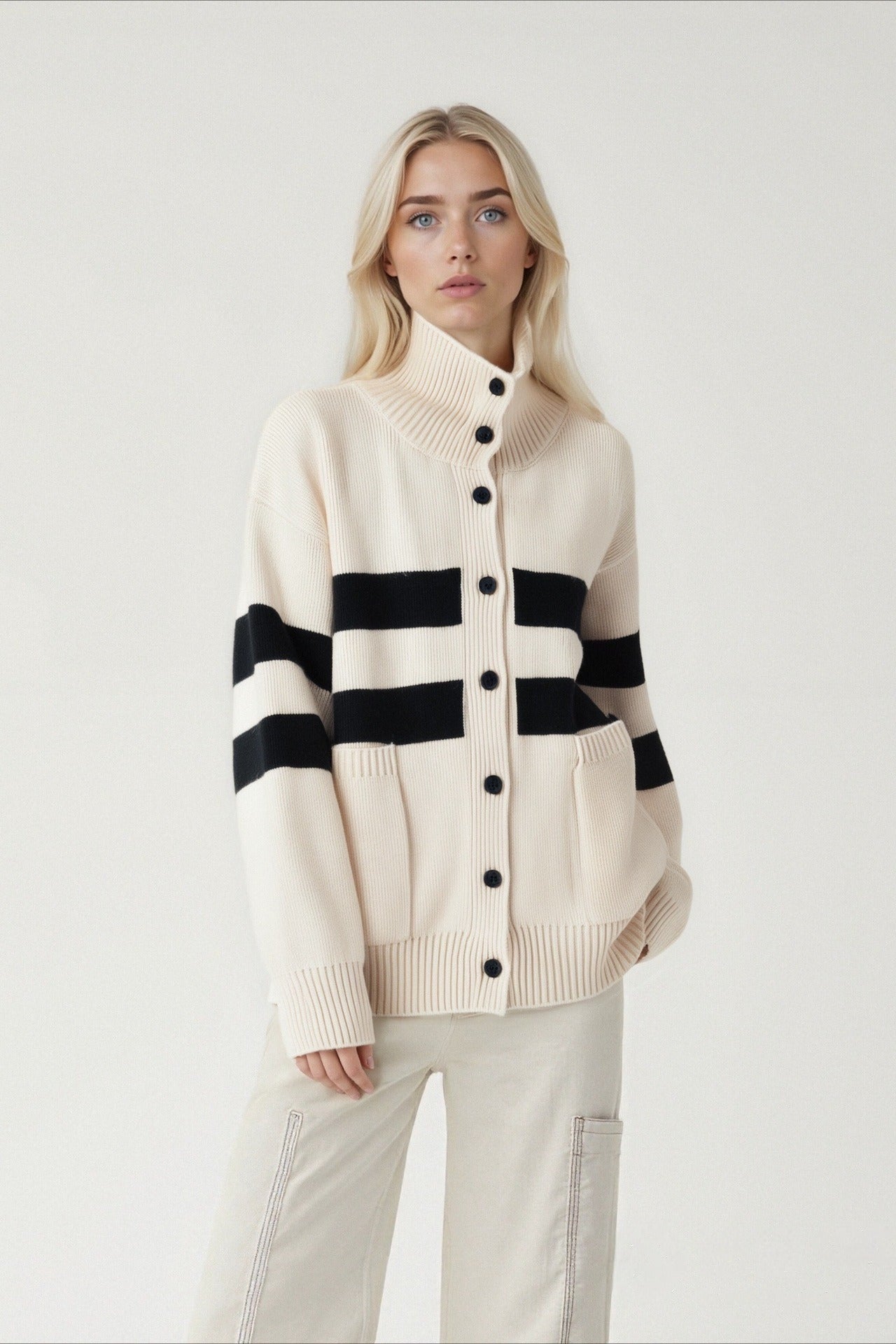 High Neck Color Block Knit Sweater Main image