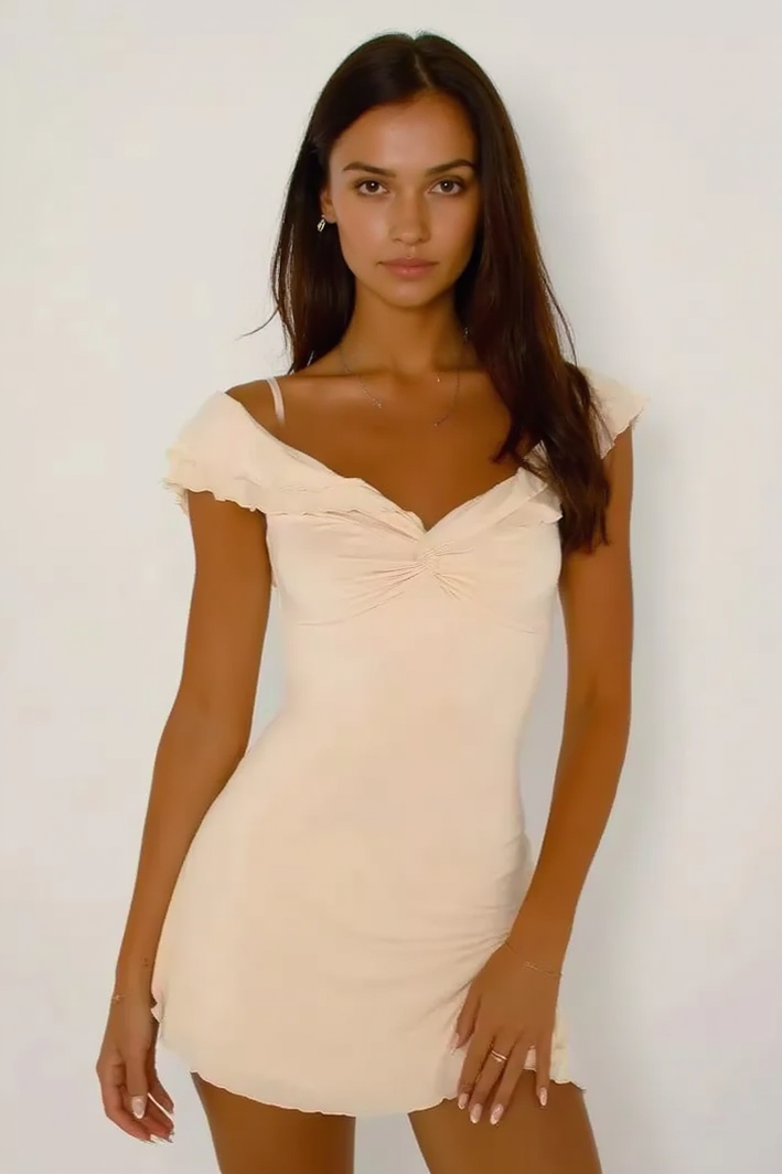Off Shoulder Twist Ruffle Cowl Mini Slim Bodycon Dress Main image