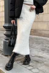 Knit Faux Fur Trim Maxi Skirt
