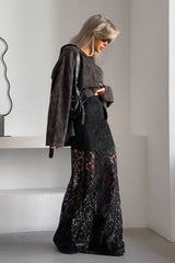 Lace Cut Out A Line Maxi Skirt