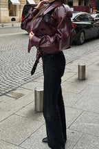 Vintage Adjustable Cuff PU Leather Jacket