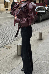 Vintage Adjustable Cuff PU Leather Jacket