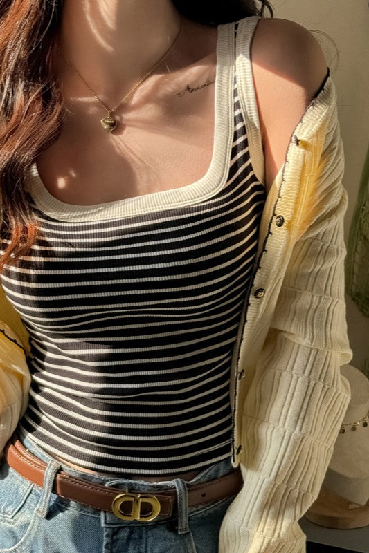 Cotton Stripe Color Block Tank Top Secondary image
