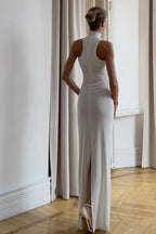 Solid Color Split Halter  Bodycon Dress