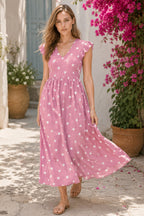 Polka Dot Print V-Neck Short Sleeve Dress