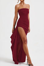 Off-Shoulder Strapless High Slit Maxi Dress