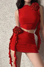 Floral Slim Bodycon Skirt Casual Two Piece Set