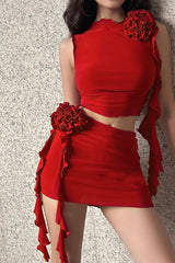 Floral Slim Bodycon Skirt Casual Two Piece Set