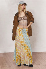 Floral Boho Tiered Ruffle Midi Skirt