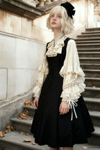 Dark Frill Batwing Sleeve Top