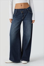 Asymmetric Button Low Rise Wide Leg Jeans