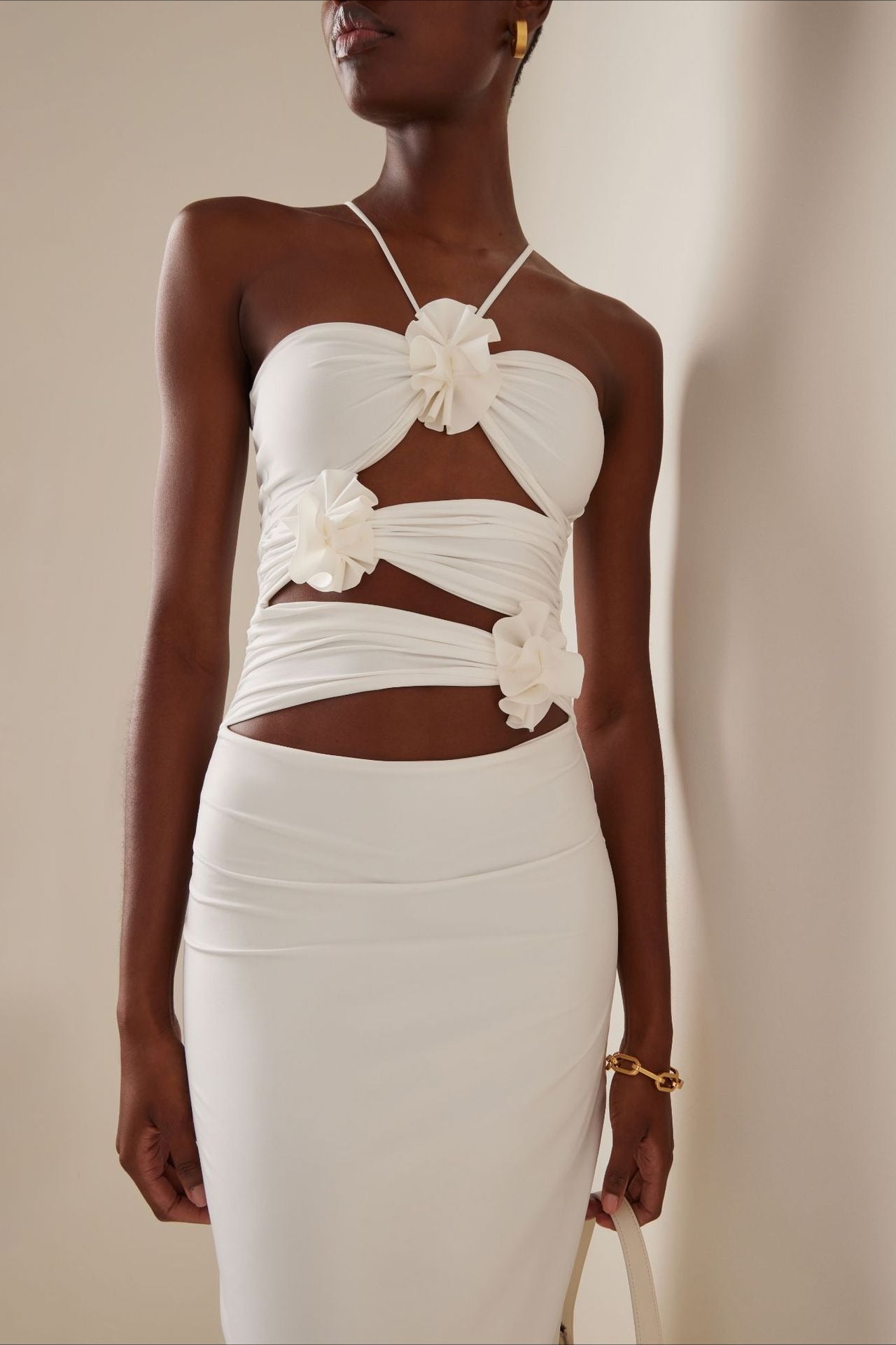 3D Floral Ruched Halter Bodycon Dress Main image