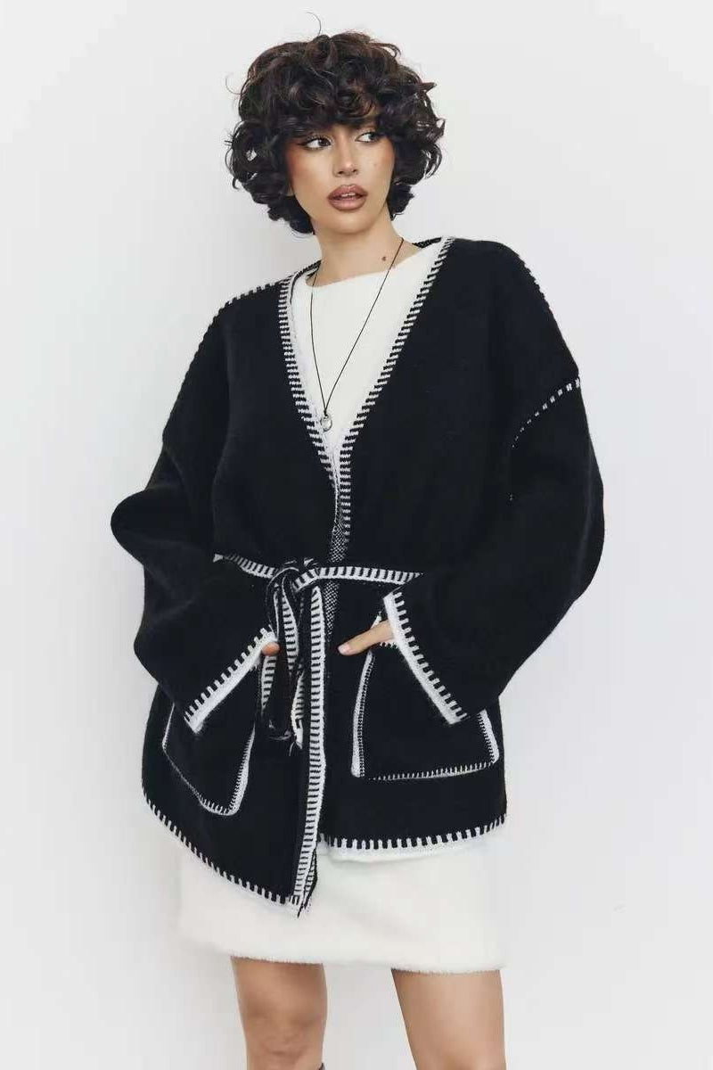 Tie Front Color Block Cardigan Main image