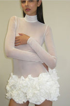 Sheer Mesh Peplum Mini Graduation Party Dress