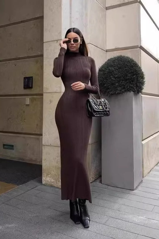 Stripe Turtleneck Knit Long Sleeve Bodycon Dress Main image