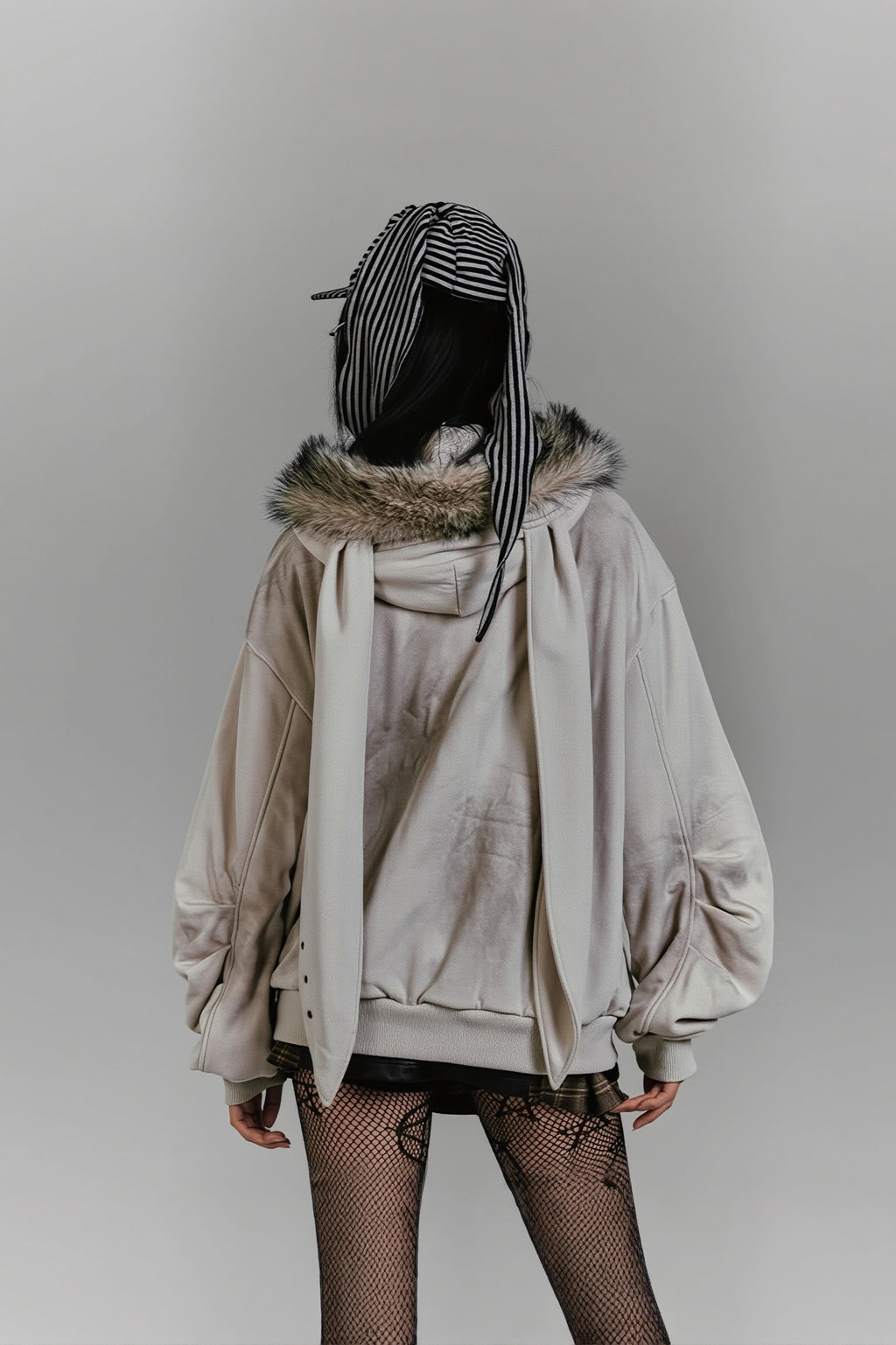 Rabbit Ear Fur Trim Zip Hoodie