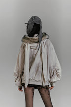 Rabbit Ear Fur Trim Zip Hoodie