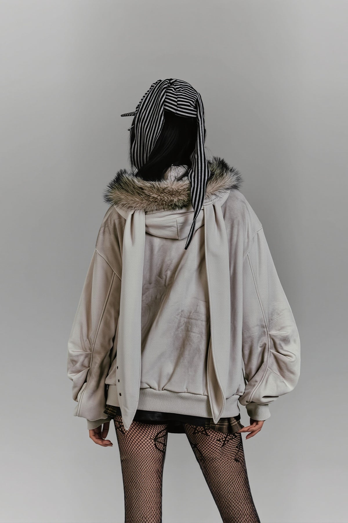 Rabbit Ear Fur Trim Zip Hoodie