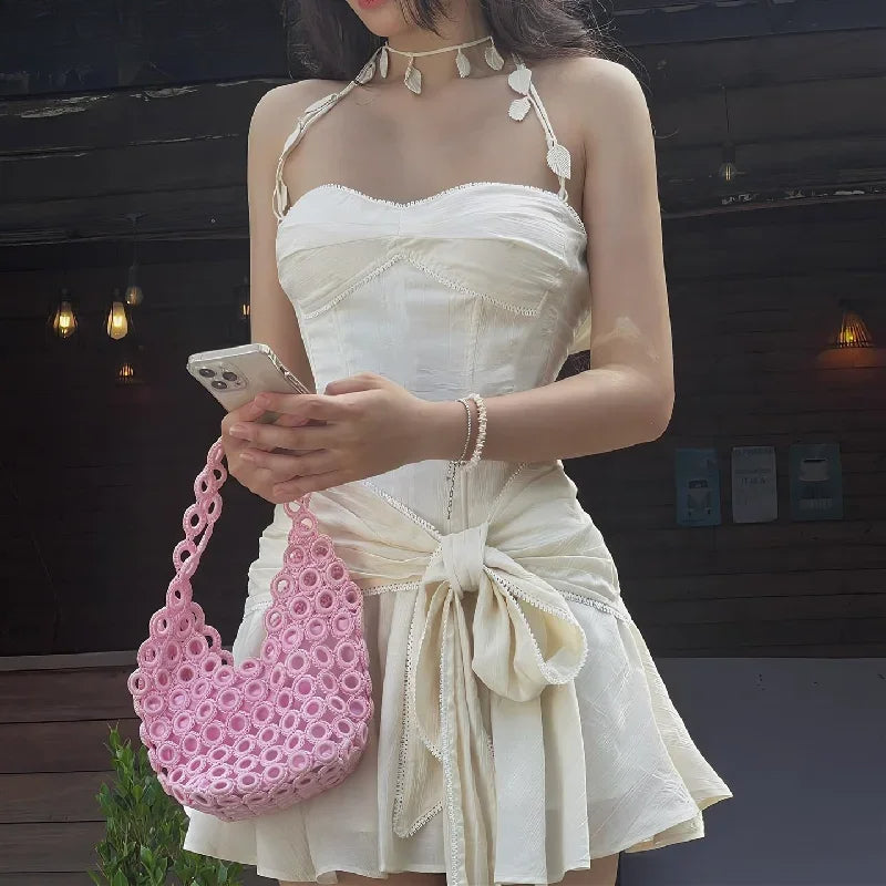 Ruched Bandage Solid Halter Sleeveless Slip Dress Main image