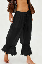 Sheer Mesh Lace Floral Panel Lined Pants
