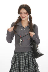 Embroidered Puppy Polo Knit Top