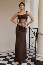 Lace Panel Cami Lace-Up Waist Cutout Lace Dress