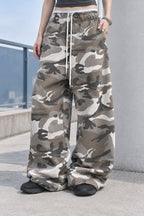 Camo Drawstring Wide Leg Cargo Pants