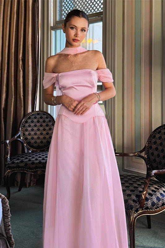 Satin Mesh Off Shoulder Prom Dress Secondary image