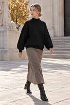 Shoulder Arm Turtleneck Knit Bubble Sweater Drop in Black
