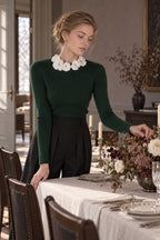Solid Long Sleeve Floral Knit Top