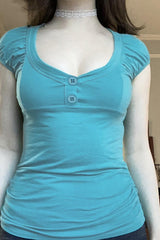 Puff Sleeve Button Front T-Shirt