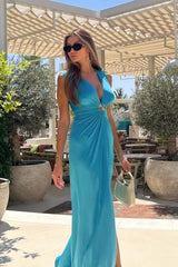 Deep V-Neck Backless Slit Birthday Dress
